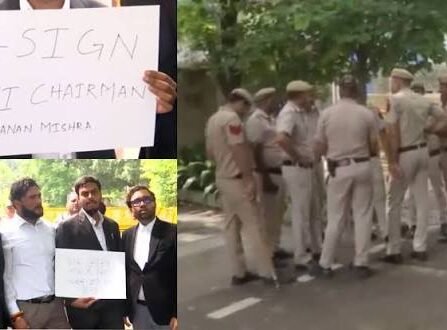 BCI चेयरमैन के इस्तीफे की मांग को लेकर दिल्ली में वकीलों का प्रदर्शन, कार्यालय के बाहर बढ़ाई गई सुरक्षा