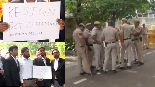 BCI चेयरमैन के इस्तीफे की मांग को लेकर दिल्ली में वकीलों का प्रदर्शन, कार्यालय के बाहर बढ़ाई गई सुरक्षा
