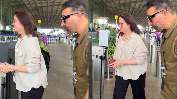 एयरपोर्ट पर पहली बार साथ दिखी देओल फैमिली, पूजा देओल के नए लुक ने खींचा ध्यान